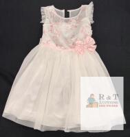 NEW Jona Michelle Girls' Size 6 White Party Dress, Pink Floral Embroidery, Bow, Polyester, S/N C068A