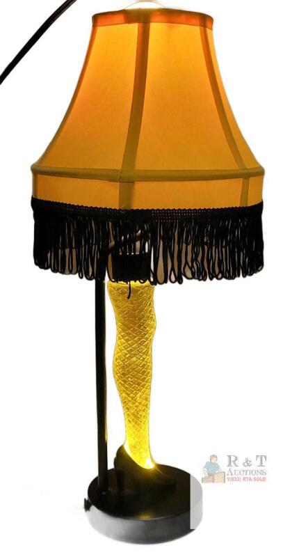 A Christmas Story APPROX 20" Leg Lamp Table Lamp &ndash; Yellow Shade, Black Fringe, Illuminated Leg, Iconic Design
