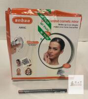 NEW Anbao AB90C LED Cosmetic Mirror 10x Magnification, 360&deg; Flexible, Rechargeable, Suction Mount WITH NEW EYELINER