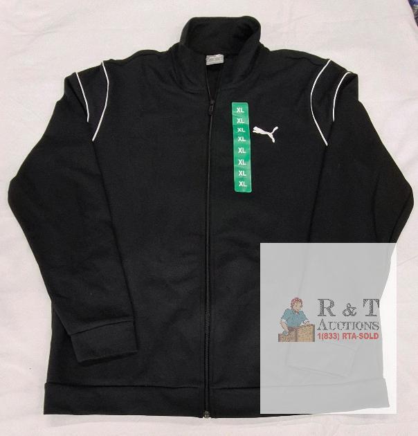 NEW Puma XL Black Track Jacket, Full Zip, Men&rsquo;s, White Piping, Stand Collar, Classic Style