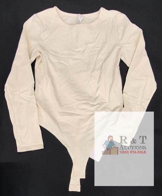NEW CRZ YOGA Women's Long Sleeve Bodysuit, XL, White Apricot, Snap Closure, New with Tag, China
