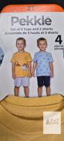 NEW Pekkle 4-Piece Dinosaur Toddler Boys&rsquo; Set &ndash; 2T, 2 T-Shirts & 2 Shorts, Yellow & Blue