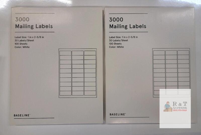 2 NEW Baseline BL58260 3000 Mailing Labels, 1" x 2-5/8", 100 Sheets, White, UPC 718103367929