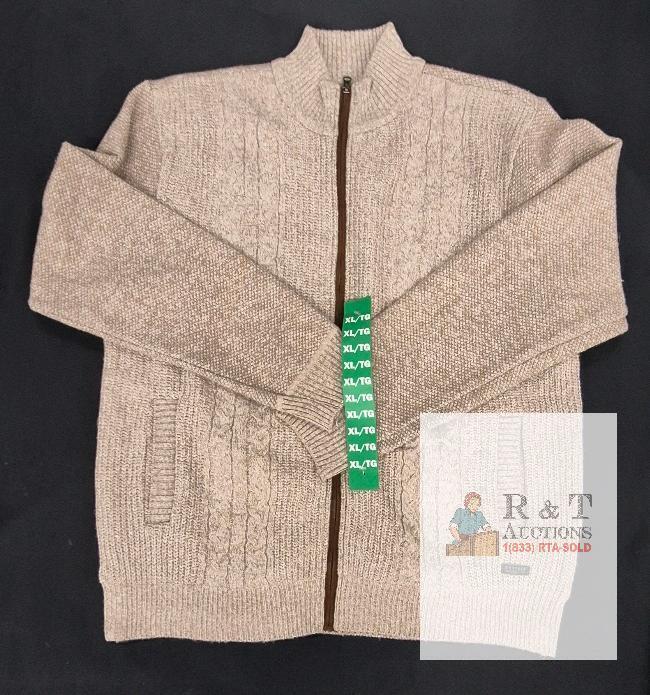 NEW Buffalo David Bitton XL Full Zip Cable Knit Sweater, Beige, Fleece Lined, Two Pockets, China Made