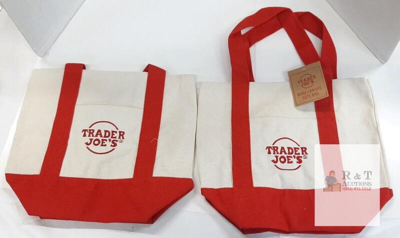 2 NEW Trader Joe's Mini Canvas Tote Bag Red/Natural 10"x8"x5", 100% Cotton, New with Tag