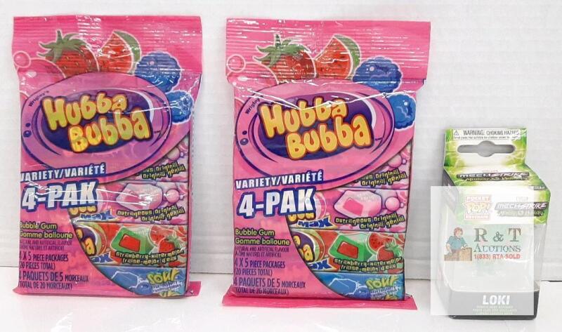 (BB2025/JN/12) 2 Hubba Bubba 4-Pak Variety GumFunko Pocket Pop! & Loki Mech Strike Monster Hunters Keychain