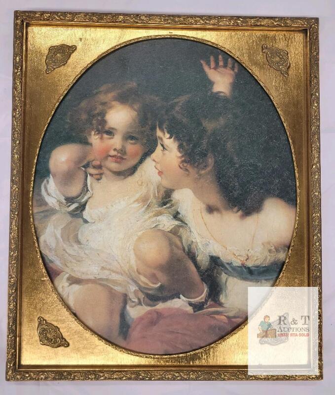 Framed Victorian Child Portrait Print After Sir Thomas Lawrence, 24"x20", Ornate Gold Frame