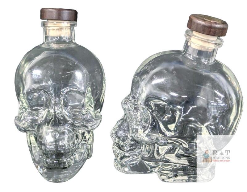 Crystal Head Vodka 750mL Skull Bottles, Set of 2, Empty, Embossed Code 8629 DAJJA, Canada Glass
