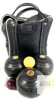 Townsend & Clark Vintage Lawn Bowls Set, 4 Bias #5, 2 Jacks, Bag, Serial QDF531, 1931, Canada