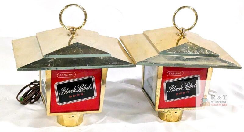 Pair Carling Black Label Beer Lantern Lighted Signs, Dimensional Products, Milwaukee, 1960s