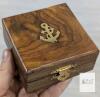 Brass Nautical Pocket Compass with Anchor Inlaid Wooden Box, 2" Diameter, Antique Finish - 4