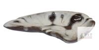 Signed K.M. 1961 Mid-Century Modern Glazed Pottery Catchall Ashtray Brown & White Freeform Dish