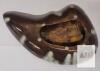 Signed K.M. 1961 Mid-Century Modern Glazed Pottery Catchall Ashtray Brown & White Freeform Dish - 3