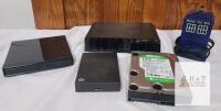 Seagate 5TB Backup Plus, WD 1.5TB 3.5" HDD, Verbatim 3TB USB 3.0, External DVD&plusmn;RW, TARDIS USB Hub- ALL YOU SEE
