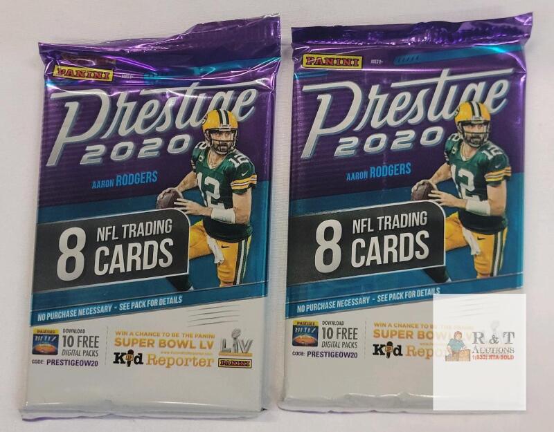 2 PACKS 2020 Panini Prestige NFL Trading Card Packs - 8 Cards Per Pack, Sealed, Aaron Rodgers Cover