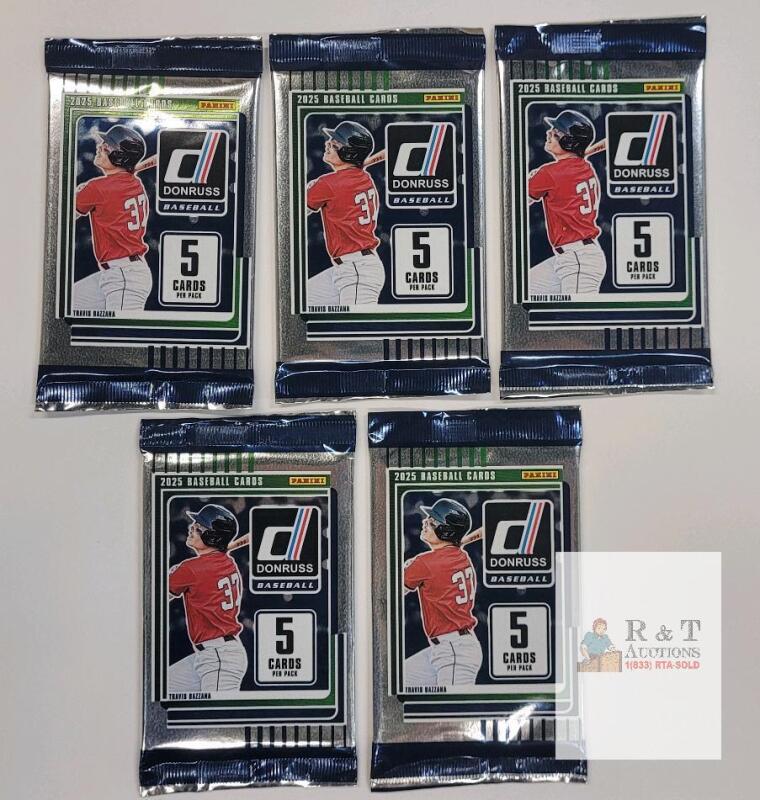 5 PACKS 2025 Panini Donruss Baseball Card Pack, 5 Cards, Factory Sealed, Travis Bazzana Art