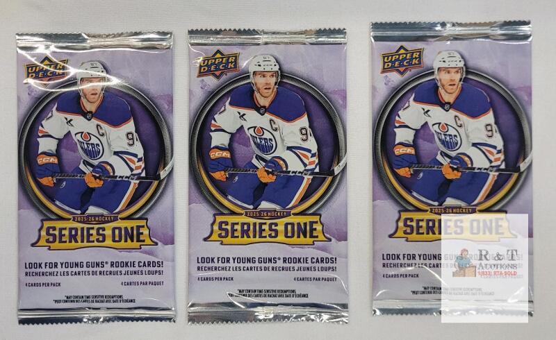 3 PACKS 2025-26 Upper Deck Series One NHL Hockey Card Pack, 4 Cards, Sealed, Young Guns Chase