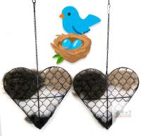 Heart-Shaped Bird Nesting Material Feeder, Hanging Chain, Refillable, 7.5"x7.5", Black Metal