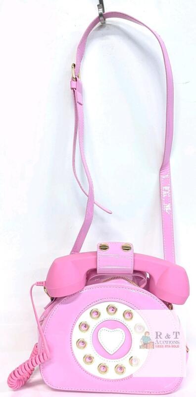 Betsey Johnson Call Me Pink Rotary Phone Crossbody Bag with Working Wired Handset, Heart Dial