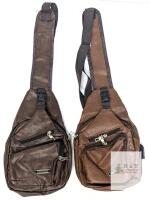Pair of Brown PU Leather Crossbody Sling Bags, Adjustable Straps, Multiple Compartments
