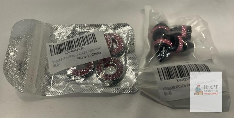 TSUGAMI Bling Pink Rhinestone Tire Valve Stem Caps &ndash; 4pc, Circular & Spiked Styles, Universal Fit