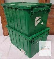 2 PROGISTIX Industrial Green Attached Lid Totes 24"x16"x12" &ndash; Lot of 2, Stackable Storage Bins