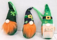 Gnome Plush Ornaments Set of 3, 6 in, Hanging Shamrock Decoration, Green/Orange