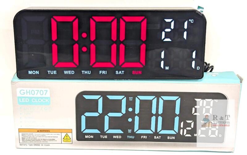 WORKING GH0707 Digital LED Wall Clock, Large 11.4" Display, USB/CR2032 Power, Red & White