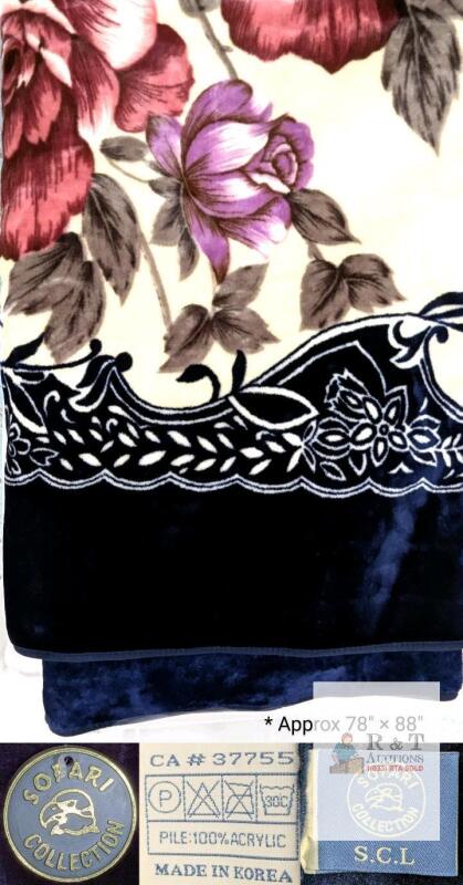 Sofari Collection S.C.L Korean Mink Blanket - 78"x88", 100% Acrylic, Floral, Made in Korea