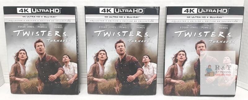 3 NEW Twisters (2024) 4K Ultra HD Blu-ray Collector's Edition, HDR, UPC 191329263891, Universal