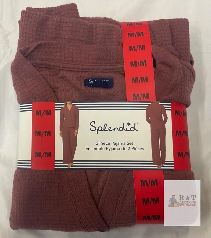 NEW Splendid Women's 2 Piece Waffle Pajama Set, Mauve, Medium, Long Sleeve Top & Pants,