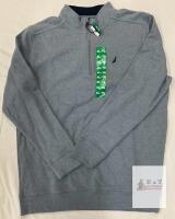 NEW Nautica Men&rsquo;s XL Quarter-Zip Pullover Sweatshirt, Light Blue/Grey, Classic Fit, Logo Chest