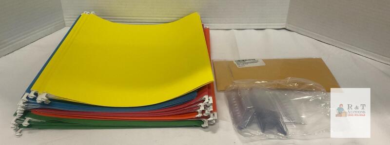 Letter Size Hanging File Folders (12 Pack, 4 Colors) + Tabs, Label Inserts, and Golden Ticket Cards