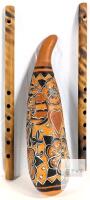 Aarong Bangladesh Bamboo Flute (2) & Hand-Carved Gourd Guiro Percussion Set &ndash; 15" Flutes