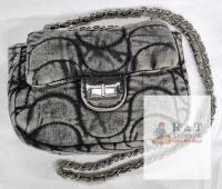 NEW Denim Flap Shoulder Bag, Silver Chain Strap, 10"x6"x3" Black/Grey