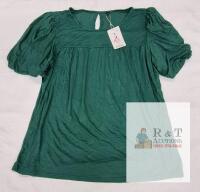 NEW LEIYEE Green Puff Sleeve Top, XL, Keyhole Back, New with Tag, Relaxed Fit, Round Neck