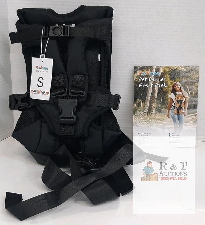 PetBonus Small Front-Facing Pet Carrier Backpack, Black, Max 10 lbs, Adjustable Straps