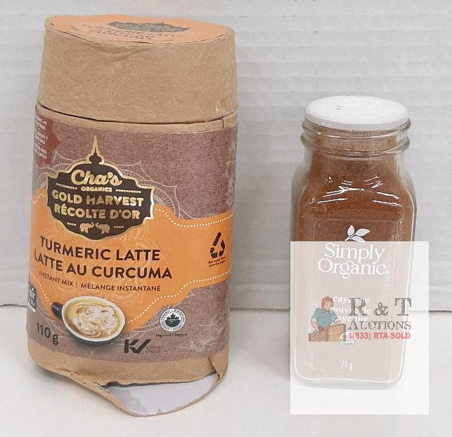 Cha's Organics Turmeric Latte 110g & Simply Organic Cayenne Pepper 71g, Sealed, Organic, Kosher