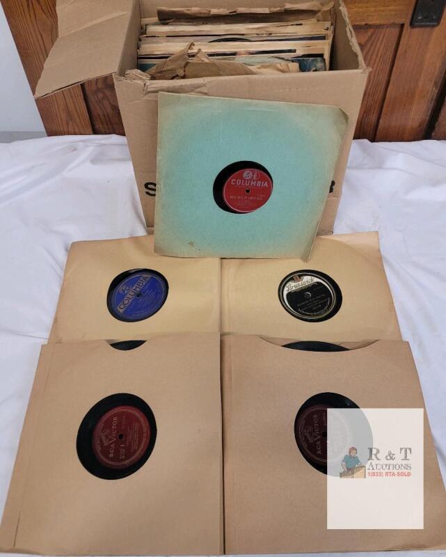 Vintage 78 RPM Shellac Record Lot Approx. 70, Mixed Labels (Columbia, RCA, Brunswick), 10&rdquo; Canada/US