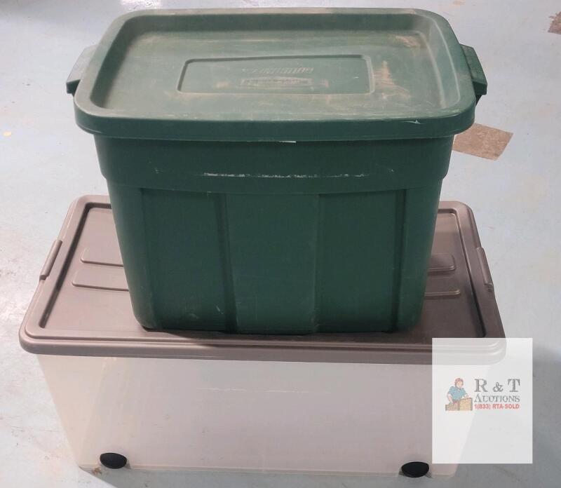 Rubbermaid Roughneck 18 Gal Storage Bin & 20 Gal Clear Plastic Tote with Wheels, Lids Included