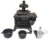 Antique Queen Cast Iron Toy Stove with Pots, Skillet & Utensils, Kenton, c.1920s, 6" Tall