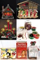 Vintage Christmas D&eacute;cor Lot: Illuminated Nativity, M&M Planter, Angel Chimes, Candle Lantern