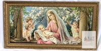 Framed Giovanni Madonna and Child with Angels Print, 1950s, 15"x27" Ornate Gold Frame