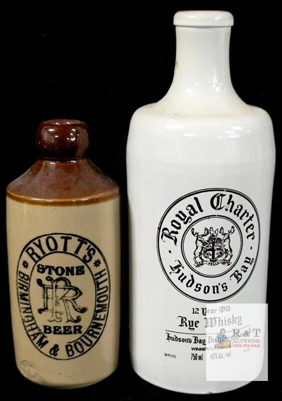 Ryott&rsquo;s Stone Beer Bottle & Hudson's Bay 12Yr Rye Whisky Jug, Stoneware, England & Canada, 750ml