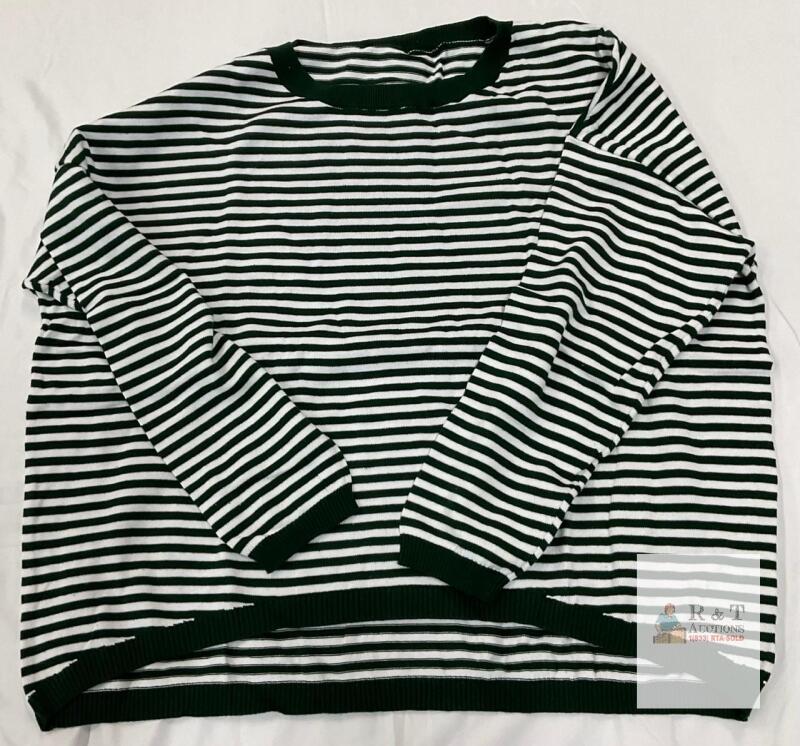 NEW Women's XXL Green Striped Pullover Sweatshirt, Long Sleeve, Cotton Blend, X003VCAHAD