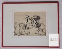 Framed Walt Disney Studios Animation Sketch: Mickey Mouse & Pluto, Scene 6a, approx 15.5"x12.5"