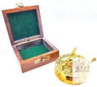 New 2.5" Solid Brass Combination Sundial & Compass in Wooden Box Latch Styles Vary