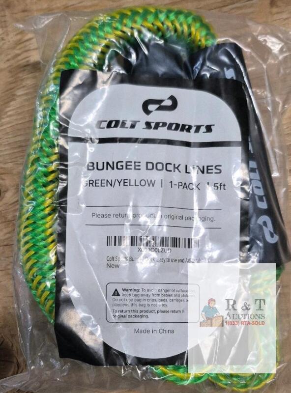 NEW Colt Sports 5 ft Bungee Dock Lines 1-Pack Green/Yellow, Polypropylene, Adjustable Loops