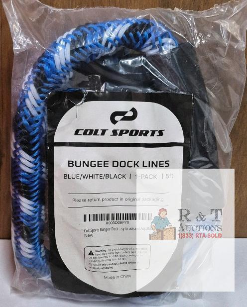 NEW Colt Sports 5 ft Bungee Dock Lines 1-Pack Blue/White Black, Polypropylene, Adjustable Loops