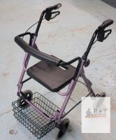 Four-Wheel Rollator Walker, Purple, 21.5" Width, Hand Brakes, Basket, Padded Seat
